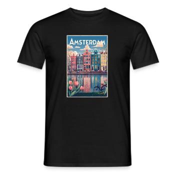 Amsterdamer Kanalporträt - Männer T-Shirt - Schwarz - Vorne - AI Model Male 178 light (178cm)