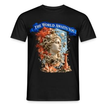 The World Awaits You – Surreale Weltreise - Männer T-Shirt - Schwarz - Vorne - AI Model Male 178 light (178cm)
