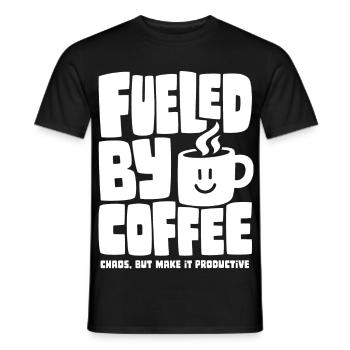 Fueled by Coffee – Produktives Chaos - Männer T-Shirt - Schwarz - Vorne - AI Model Male 178 light (178cm)