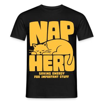 Schlafende Katze – Nap Hero - Männer T-Shirt - Schwarz - Vorne - AI Model Male 178 light (178cm)