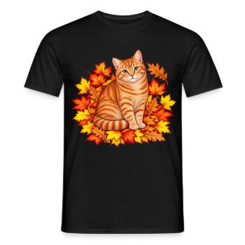 Herbstkatze in Blätterpracht - Männer T-Shirt - Schwarz - Vorne - AI Model Male 178 light (178cm)