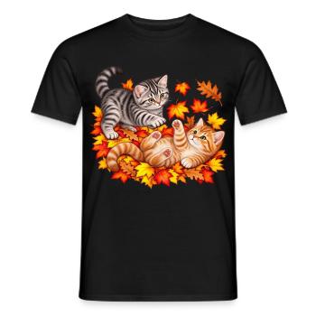 Herbstkätzchen im Herbstlaub - Männer T-Shirt - Schwarz - Vorne - AI Model Male 178 light (178cm)