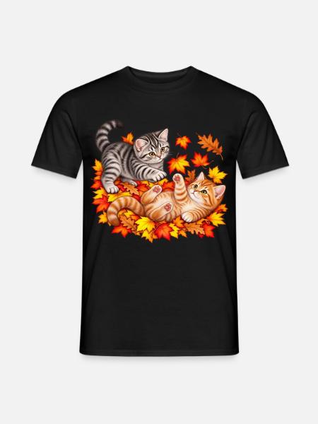 Herbstkätzchen im Herbstlaub - Männer T-Shirt - Schwarz