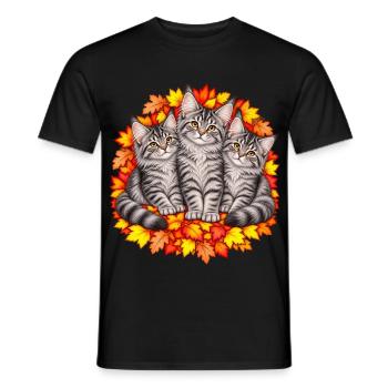 Katzentrio im Herbstlaub - Männer T-Shirt - Schwarz - Vorne - AI Model Male 178 light (178cm)
