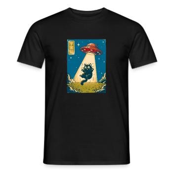 Retro Weltraumkatze UFO Poster - Männer T-Shirt - Schwarz - Vorne - AI Model Male 178 light (178cm)