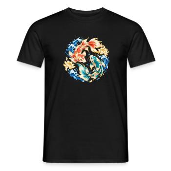 Koi im Wellenkreis mit Lotus | Noventra - Männer T-Shirt - Schwarz - Vorne - AI Model Male 178 light (178cm)