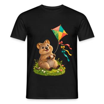Kleines Quokka mit buntem Wiesendrachen - Männer T-Shirt - Schwarz - Vorne - AI Model Male 178 light (178cm)