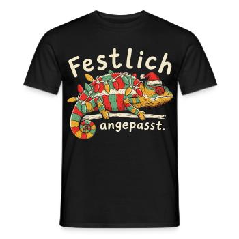 Weihnachts Chamäleon mit Lichterkette und Mütze - Männer T-Shirt - Schwarz - Vorne - AI Model Male 178 light (178cm)