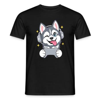 Gaming Sibirischer Husky mit Headset u Controller - Männer T-Shirt - Schwarz - Vorne - AI Model Male 178 light (178cm)