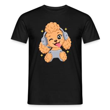 Gaming-Pudel mit Headset - Männer T-Shirt - Schwarz - Vorne - AI Model Male 178 light (178cm)
