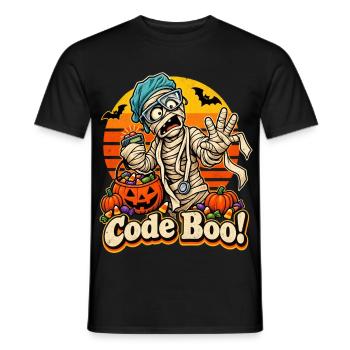 Code Boo Mumie Halloween Design - Männer T-Shirt - Schwarz - Vorne - AI Model Male 178 light (178cm)