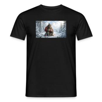 Winter Yeti am Feuer im Schneeland - Männer T-Shirt - Schwarz - Vorne - AI Model Male 178 light (178cm)