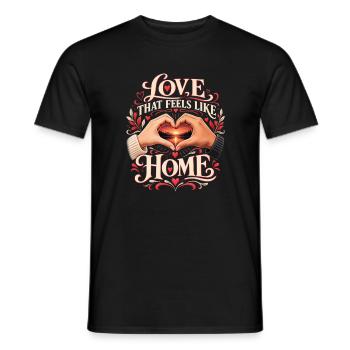 Liebe, die sich wie Zuhause anfühlt – Romantische Herzhände - Männer T-Shirt - Schwarz - Vorne - AI Model Male 178 light (178cm)