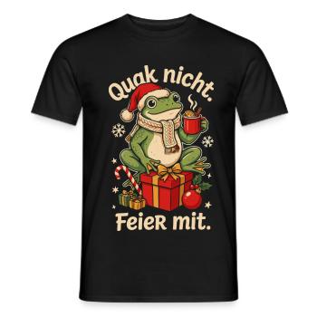 Frosch mit Nikolausmütze und Weihnachtspunsch - Männer T-Shirt - Schwarz - Vorne - AI Model Male 178 light (178cm)