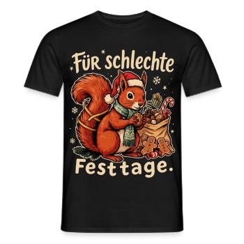 Eichhörnchen mit Nikolausmütze und Nüssen - Männer T-Shirt - Schwarz - Vorne - AI Model Male 178 light (178cm)