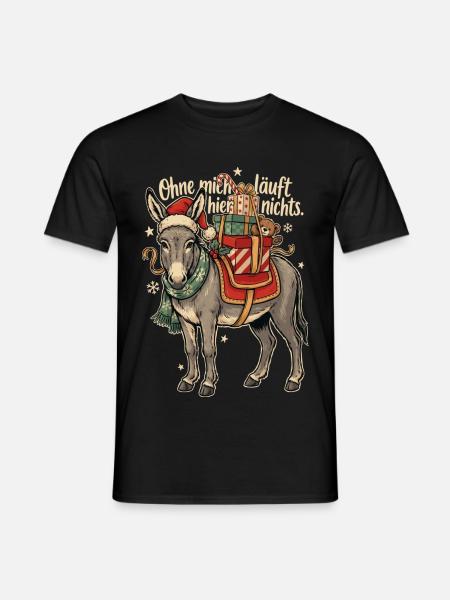 Weihnachtsesel mit Nikolausmütze - Männer T-Shirt - Schwarz
