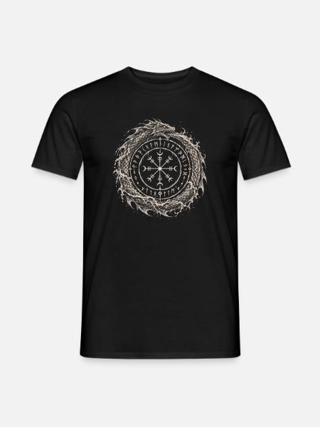 Jörmungandr mit Vegvisir im Runenring - Männer T-Shirt - Schwarz