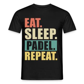 Essen, schlafen, Padel wiederholen, Tee wiederholen. - Männer T-Shirt - Schwarz - Vorne - AI Model Male 178 light (178cm)