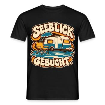 Seeblick gebucht – Retro Camping im Regen - Männer T-Shirt - Schwarz - Vorne - AI Model Male 178 light (178cm)
