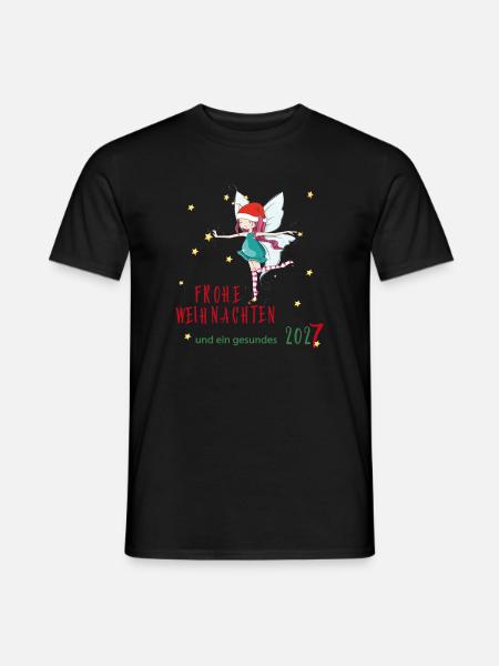 Weihnachtsfee mit Santa-Hut und Sternen - Männer T-Shirt - Schwarz
