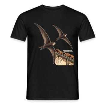 Wieder da – Mauersegler über den Dächern - Männer T-Shirt - Schwarz - Vorne - AI Model Male 178 light (178cm)