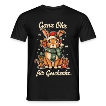 Weihnachtshase mit Schal und Geschenken - Männer T-Shirt - Schwarz - Vorne - AI Model Male 178 light (178cm)