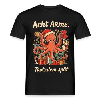 Weihnachtskrake mit Nikolausmütze und Geschenken - Männer T-Shirt - Schwarz - Vorne - AI Model Male 178 light (178cm)