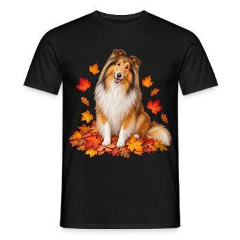 Herbstlicher Collie mit Blättern - Männer T-Shirt - Schwarz - Vorne - AI Model Male 178 light (178cm)