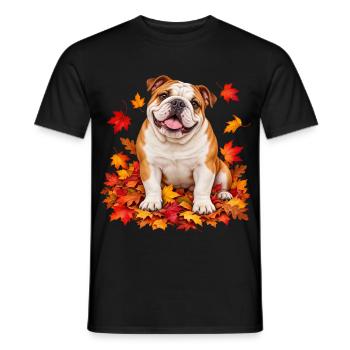 Herbstbulldog auf Laubteppich - Männer T-Shirt - Schwarz - Vorne - AI Model Male 178 light (178cm)