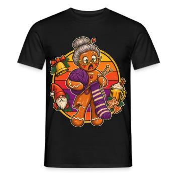 Christmas Lebkuchen-Oma beim Stricken - Männer T-Shirt - Schwarz - Vorne - AI Model Male 178 light (178cm)