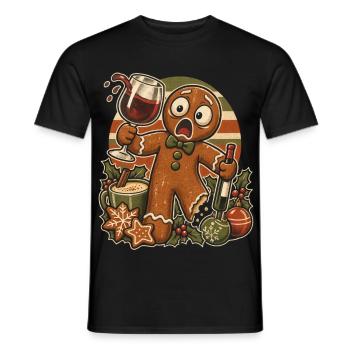 Christmas Lebkuchenmann im Weinchaos - Männer T-Shirt - Schwarz - Vorne - AI Model Male 178 light (178cm)