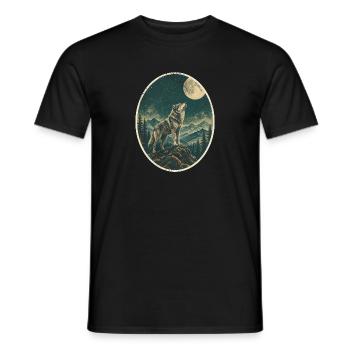 Wolf heult den Vollmond an – Vintage Wald - Männer T-Shirt - Schwarz - Vorne - AI Model Male 178 light (178cm)