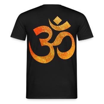 Om Symbol Textur Feuerorange - Männer T-Shirt - Schwarz - Hinten - AI Model Male 178 light (178cm)