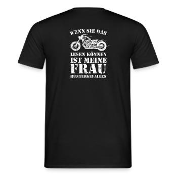 Biker Spruch Meine Frau ist runtergefallen - Männer T-Shirt - Schwarz - Hinten - AI Model Male 178 light (178cm)