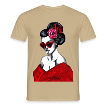 GEISHA - Männer T-Shirt - Sandbeige - Vorne - AI Model Male 178 light (178cm)