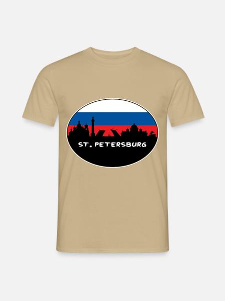 St. Petersburg Russland Flagge Skyline Silhouette Trave - Männer T-Shirt - Sandbeige