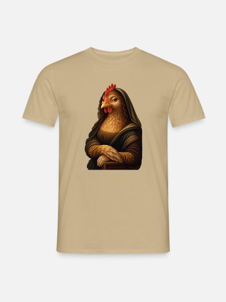 Mona Lisa als Huhn - Männer T-Shirt - Sandbeige