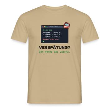 Latenz Lacher: Ping Verspätung - Männer T-Shirt - Sandbeige - Vorne - AI Model Male 178 light (178cm)