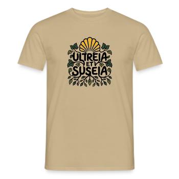 Ultreia und Suseia – Camino de Santiago - Männer T-Shirt - Sandbeige - Vorne - AI Model Male 178 light (178cm)