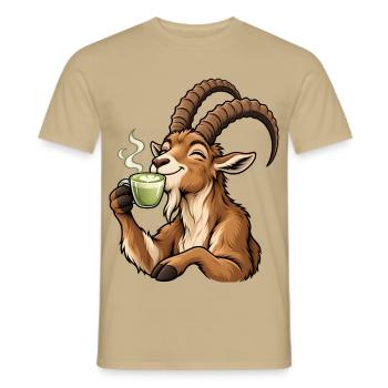 Steinbock mit Matcha Latte – Alpen und Sternzeiche - Männer T-Shirt - Sandbeige - Vorne - AI Model Male 178 light (178cm)