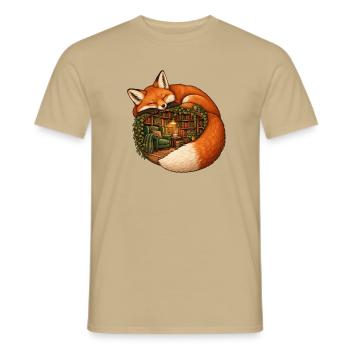 Schlafender Fuchs mit einer gemütlichen Bibliothek - Männer T-Shirt - Sandbeige - Vorne - AI Model Male 178 light (178cm)