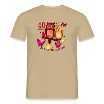 Eulen Pärchen Vintage Jubiläum Geschenk - Männer T-Shirt - Sandbeige - Vorne - AI Model Male 178 light (178cm)
