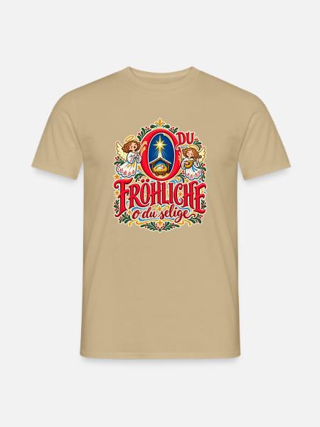 O du fröhliche Weihnachtspullover Engel Krippe - Männer T-Shirt - Sandbeige