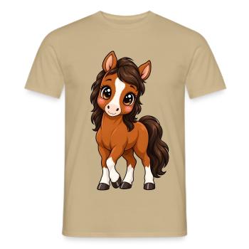 Kawaii Hannoveraner – Süßes Sportpferd - Männer T-Shirt - Sandbeige - Vorne - AI Model Male 178 light (178cm)