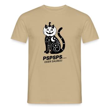 Pspsps oder Saures – Schwarze Katze Halloween - Männer T-Shirt - Sandbeige - Vorne - AI Model Male 178 light (178cm)