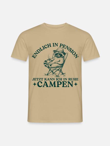 Pension Waschbär in Ruhe Campen - Männer T-Shirt - Sandbeige