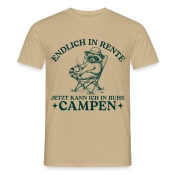 Rente Waschbär in Ruhe Campen - Männer T-Shirt - Sandbeige - Vorne - AI Model Male 178 light (178cm)