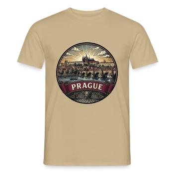 Prager Reiseabzeichen Charles Bridge Vintage-Geschenk - Männer T-Shirt - Sandbeige - Vorne - AI Model Male 178 light (178cm)