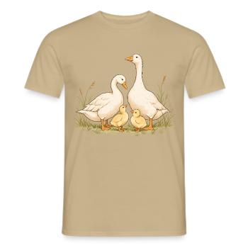 Gänsefamilie mit Küken – Cottagecore - Männer T-Shirt - Sandbeige - Vorne - AI Model Male 178 light (178cm)
