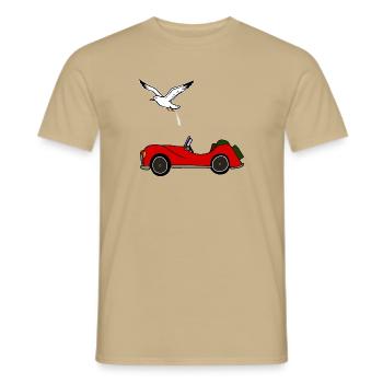 Möwe macht auf Auto, versauen, Notdurft - Männer T-Shirt - Sandbeige - Vorne - AI Model Male 178 light (178cm)